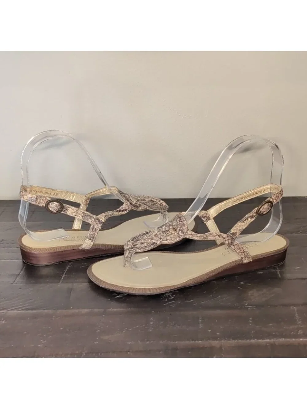 Talbots Snakeskin Leather T-Strap Wedge Sandals 6B Brazil Slingback Celtic